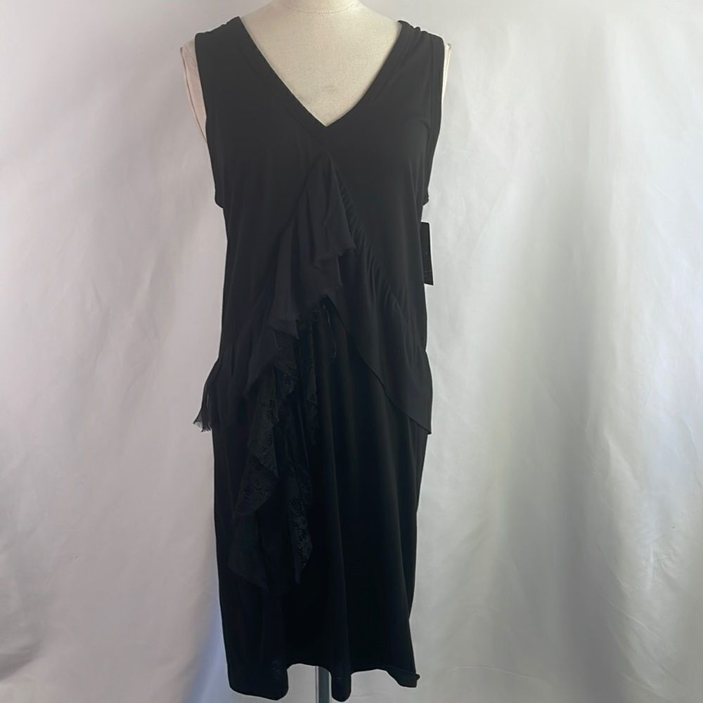 Vera Wang Black With Ruffle Trim/ Lace Dress